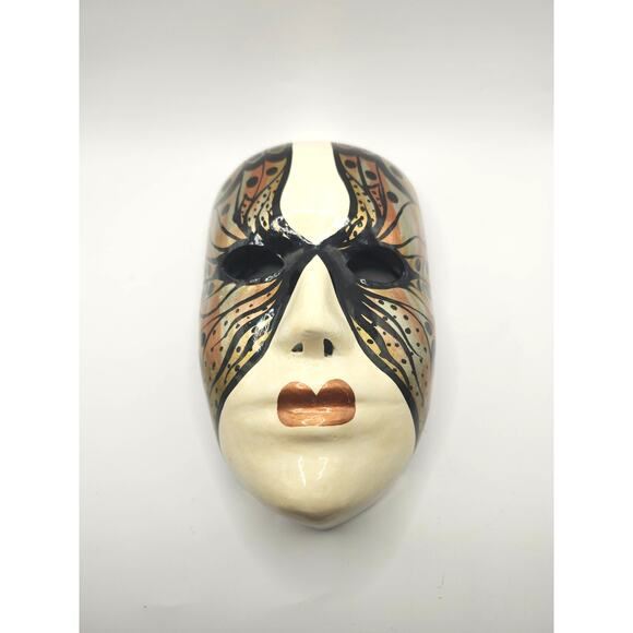 Hand Painted Venetian Butterfly Mask Gold Black Papier Mache Masquerade Wall Art - Picture 1 of 8